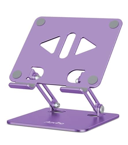 Aoviho Tablet Stand Holder for Desk, Adjustable Desktop Tablet Holder, Foldable Aluminum Tablet Mount for iPad pro 12.9, iPad Air Mini, Samsung Galaxy Tabs Z Fold Kindle Fire 4-12 inch Purple - Image 1