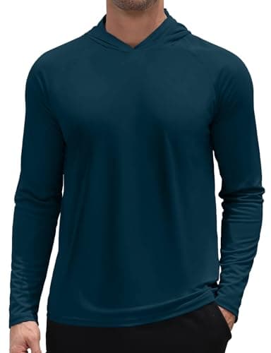 3rd hill Men's UPF 50+ Sun Hoodie UV Protection Long Sleeve Swimming Rash Guard SPF Quick Dry Fishing Hiking Shirt for Outdoor Sports Navy Blue S - Image 1