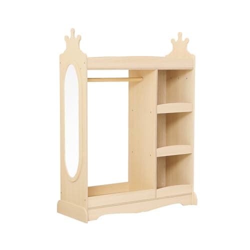 Curipeer Kids Dress up Storage with Mirror, Kids Wardrobe with Storage & 3 Hooks, Kids Closet for Girls Boys, Kids Costume Organizer, Open Hanging Armoire Wardrobe Closet for Bedroom, Natural - Thumbnail 6