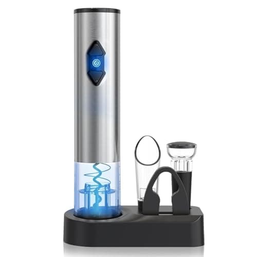 CIRCLE JOY 5-in-1 Electric Wine Opener Gift Set Stainless Steel Electric Wine Bottle Opener Battery Operated Corkscrew with Foil Cutter, Wine Pour, Wine Stopper and Storage Base, Silver - Image 1