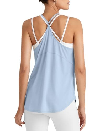 G4Free Tennis Tops for Women Gym Workout Athletic Racerback Tank Top Loose Fit Lightweight Pilates Training(Light Denim,S) - Image 1