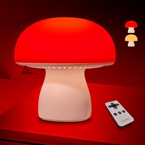 PowerTalk 670nm Red Light Lamp for Bedroom Sleep, Dimmable Mushroom Red Night Light with Timer, Remote & Touch Control for Baby Kids Adults - Portable and Rechargeable[2026 Upgrated Red Light Therapy] - Image 1