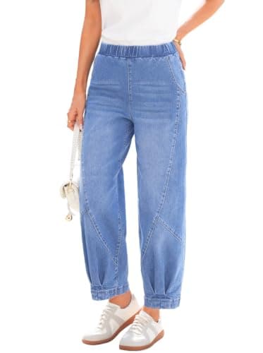 Sidefeel Women Jeans Elastic High Waisted Stretchy Baggy Wide Leg Jeans Trendy Patchwork Barrel Loose Ankle Denim Pants Iceland Blue Size 16 - Image 1