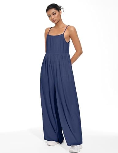 EUYZOU Jumpsuits for Women Casual Loose Fit Summer Outfits Wide Leg Rompers Sleeveless Vacation Trendy One Piece Jumpers, Navy XXL - Thumbnail 5