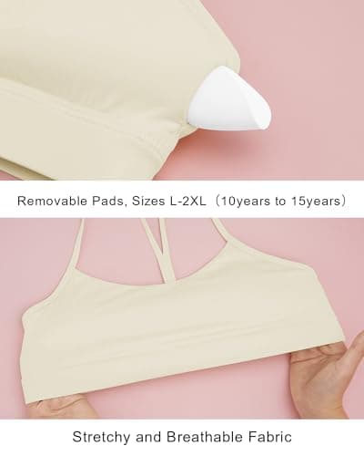 Stelle Girls Sports Bra Training Bra Spaghetti Strap Y Back Bra Yoga Crop Top for Teens Kids(Creme,S) - Thumbnail 3