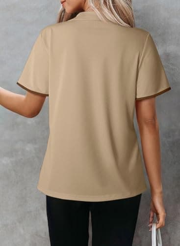 Dokotoo Womens Tops Polo Shirts for Women Summer Workout Quick Dry Tennis Shirt Collared V Neck Short Sleeve Golf Shirts Lightweight Exercise Comfortable Tee Shirts Women's Clothing Khaki Tshirts M - Thumbnail 2