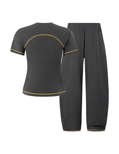 Aelfric Eden Cloud Slim Sweat Set 2 Piece Sets for Women Summer Short Sleeve Tops High Waist Baggy Barrel Pants Tracksuit Sets Dark Grey X-Small - Thumbnail 5