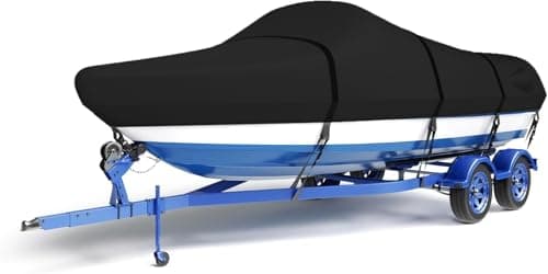 LumiCalyx Waterproof Boat Cover 12-14 ft, Heavy Duty Marine Grade Trailerable Boat Cover for Bass Boat, V-Hull, Runabout, Fish & Ski, All Weather Protection with Straps,Black