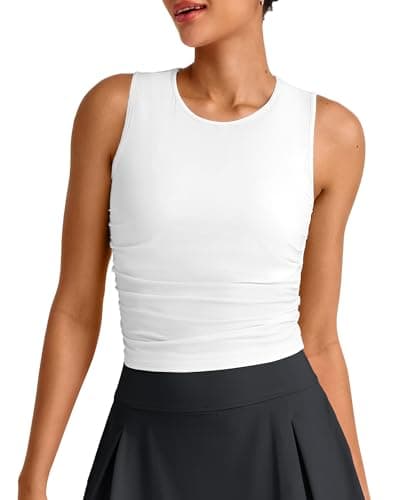 G4Free Women Workout Tank Top High Neck Sleeveless Crop Top Quick Dry Slim Fit Activewear for Gym Yoga Running (White,S) - Image 1