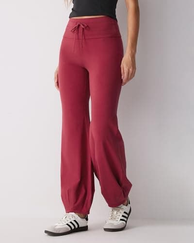 MOOSLOVER Women Quick Step Bubble Pants Drawstring High Waist Flare Leggings Casual Lounge Yoga Active Pant(XL,Burgundy) - Thumbnail 2