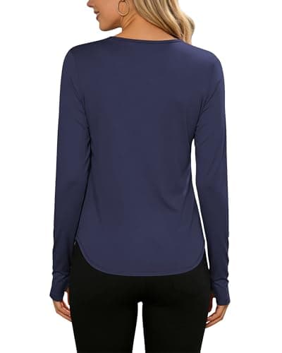 Womens Workout Tops Long Sleeve Athletic Shirts UPF 50+ UV Protection SPF Shirts Moisture Wicking Dry Fit Casual Gym Running Outdoor Hiking Navy Blue XL - Thumbnail 2