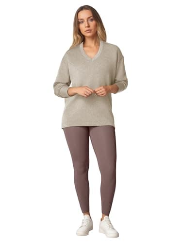 COCOMARTS Womens V Neck Sweatshirts Long Sleeve Casual Shirts Pullover Comfy Tunic Tops 2025 Fall Fashion Outfits Clothes Khaki Medium - Thumbnail 5