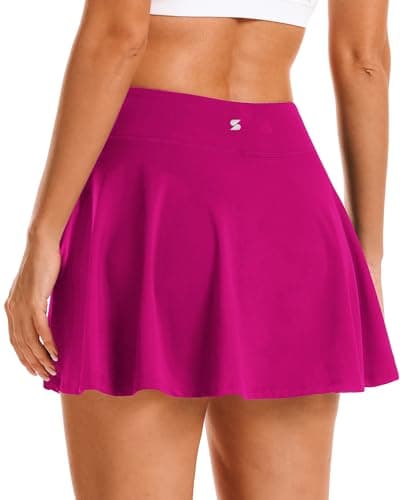 Stelle Women Tennis Golf Skirts High Waisted with Inner Shorts for Athletic Workout Sports Skorts Running Pickleball (FS,L) Fuchsia - Thumbnail 2