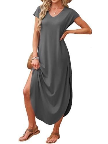 Summer Casual Maxi Dresses for Women Cap Sleeve Long Sundress with Pockets - Thumbnail 3