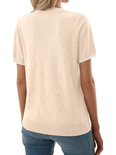 GKBK Women Short Sleeve V Neck Sweater Lightweight Pullover Top Fashion Clothing for Business Casual Work Outfits Spring Summer 2026 Apricot Medium - Thumbnail 5