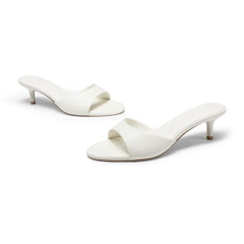 Athlefit Women's Kitten Heels Open Toe Comfortable Short Low Heels Slip On Dressy Summer Beige Heeled Sandals for Party Wedding Prom Size 9.5 - Thumbnail 6