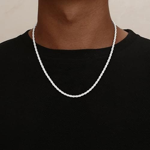 HIMSTORY S925 Sterling Silver Chain for Men, 4mm Rope Chain Necklace for Men Jewelry Sturdy Non-Fading Mens Silver Chains Jewelry Gifts for Dad Husband 24 Inch - Thumbnail 2