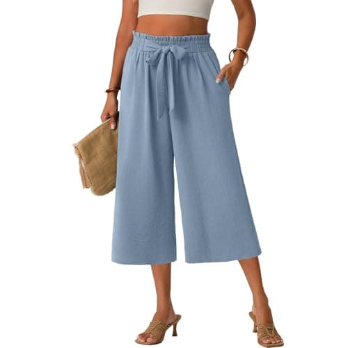 Lepunuo Womens Flowy Linen Palazzo Pants Women Dressy Wide Leg Cropped Capri Pants High Waist Summer Holiday Style with Pockets 2026 - Image 1
