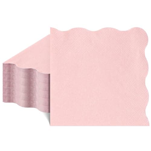 NatNarr 80 Pcs Cocktail Napkins Pink Wavy Paper Napkins Scalloped Dessert Beverage Napkin Disposable Party Napkin for Mother's Day Wedding, Bridal Baby Shower, Birthday, 5 x 5 Inch - Image 1