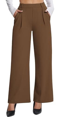 AVAMO Womens Dress Pants Wide Leg Stretchy Work Pants Pull On Business Casual Trousers Slacks for Women with Pockets Brown - Image 1
