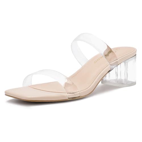 Athlefit Clear Heels for Women Two Strap Chunky Sandals Dressy Square Open Toe Sexy Prom Shoes Low Heels Comfortable Size 7.5 - Image 1