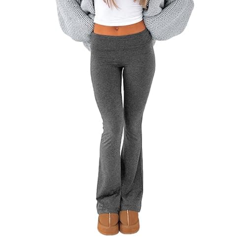 Fawjsais Flare Leggings for Women Skinny Fold Over Leggings Bootcut Yoga Pants Low Rise Sweatpants Dark Gray S