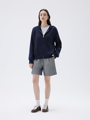 SUUKSESS Women Chunky Knit Cashmere Blend Sweaters Zip up Oversized Hoodies Cardigan with Pockets Long Sleeve Fall Jackets Outerwear (Navy Blue, S) - Thumbnail 3