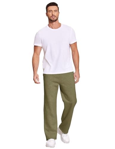 Deyeek Men's Straight Leg Fleece Sweatpants Open Bottom Sweat Pants with Pockets Big and Tall Green Cotton Sweatpants Men 3XL - Thumbnail 6
