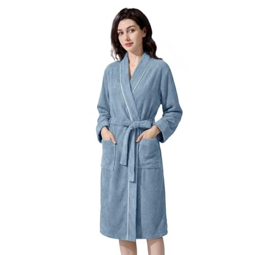 Inner Wish Women's Soft Terry Cloth Bathrobe - Ultra Absorbent Quick Dry Kimono Robe for Shower,Spa,Home，Haze Blue，L/XL - Image 1
