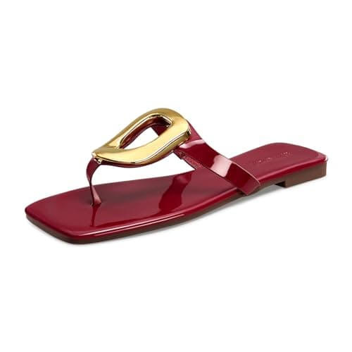 StillFancxy Gold Buckle Flat Sandals for Women Square Toe Dressy Flip Flops Trendy Thong Sandals Slide Sandals - Thumbnail 4