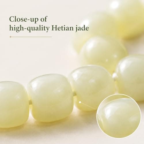 ANNIE WU Natural Hetian Jade Bracelet for Women & Men, 11.5mm, 18.0cm - Thumbnail 5