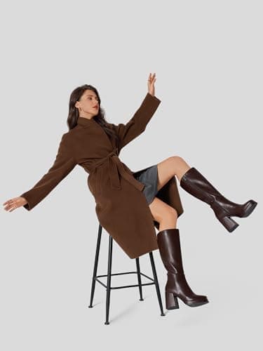 CELLENZ Women Knee High Boots: Trendy Boots with Side Zipper - Platform Block Knee Boot Womens - Brown Leather Fall Knee High Boot Trip Size 8 - Thumbnail 5