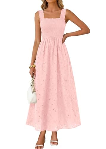 KIRUNDO Summer Lace Dress Vacation Outfits for Women 2026 Wedding Guest Dresses Maxi Beach Boho Sleeveless Cotton Sundress (Pink, XX-Large) - Image 1