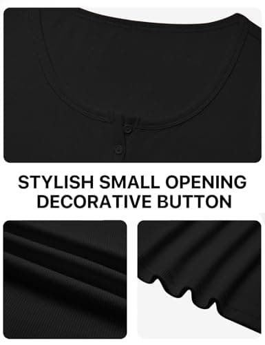Womens Short Sleeve Tops Stretchy Scoop Neck Henley T-Shirts Ribbed Shirts Fitted Casual Basic Top T-Shirts Soft Summer Shirts 2026 Black XL - Thumbnail 6