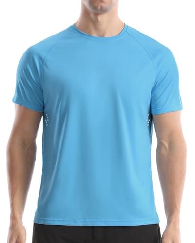 Men's UPF 50+ Swim Shirts, Sun Protection Short Sleeve Rash Guard, Quick Dry T-Shirt for Fishing and Surfing Ice Blue - Image 1
