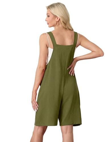HiMONE Womens Summer Shorts Jumpsuits For Women Adjustable Loose Romper With Pockets (Army Green-L) - Thumbnail 5
