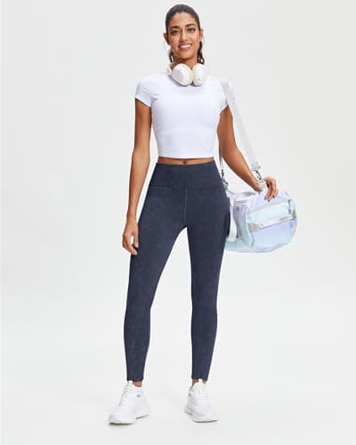Stelle Workout Ribbed Seamless Leggings for Women High Waist Tummy Control Gym Leggings Athletic Yoga Pants(Navy, S) - Thumbnail 6