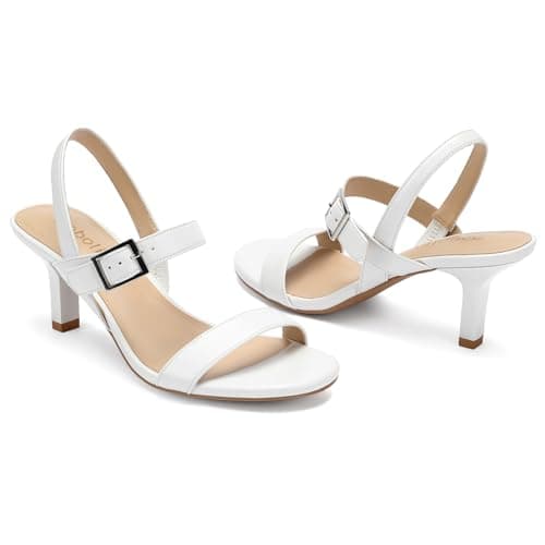 DOBOLIN White Kitten Heels for Women Strappy Dress Sandals Open Toe Slingback Low Heels for Wedding Party, US Size 11 - Thumbnail 5