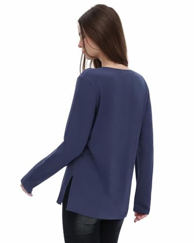 GAYHAY Womens Long Sleeve T Shirts V Neck 3 Pack Basic Tee Thick Casual Soft Loose Fit Layering Tops Ladies Warm Fall Outfits 2025 Black Burgundy Navy Blue - Thumbnail 4