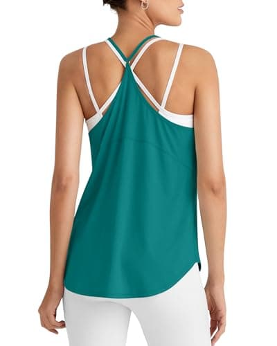 G4Free Pilates Tops Yoga Spaghetti Racerback Tanks Lightweight Athletic Work Out Quick Dry Yoga Pilates Top (Teal,XXXL) - Image 1