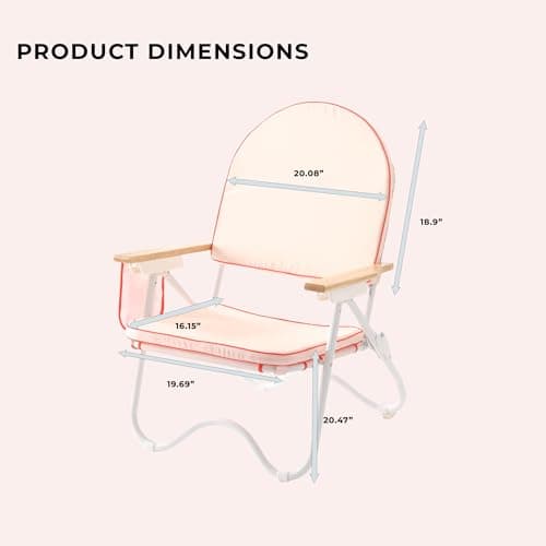 DEER LAND Padded Low Beach Chair, 4-Position Folding Outdoor Chair with Wooden Armrests, Cushioned Seat, Storage Pouch & Carry Strap for Beach, Patio and Lawn, Harbour Rosé Pink - Thumbnail 3