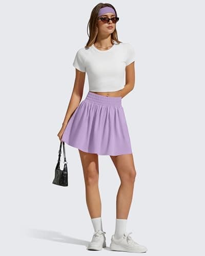 G4Free Skirts for Women Casual Summer Running Tennis Skorts with Pockets Elastic High Waist Golf Athletic Lounge Skirt Built-in Shorts(Light Purple,XXL) - Thumbnail 5