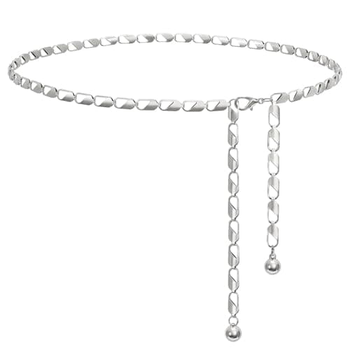 WHIPPY O-Ring Metal Waist Chain Belt Women Fashion Adjustable Body Link Belts for Jeans Dresses, Silver Olive S - Image 1