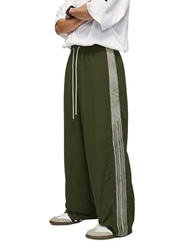 Aelfric Eden Baggy Pants Men Y2k Parachute Pants Women Vintage Striped Cargo Sweat Trousers with Drawstring Army Green - Image 1