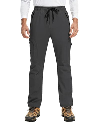 Mens Hiking Pants Waterproof Lightweight Quick Dry UPF 50+ Cargo 5 Pockets Elastic Waist Drawstring Cuff Joggers Tactical Work Casual Athletic Workout Gym Grey L - Thumbnail 2