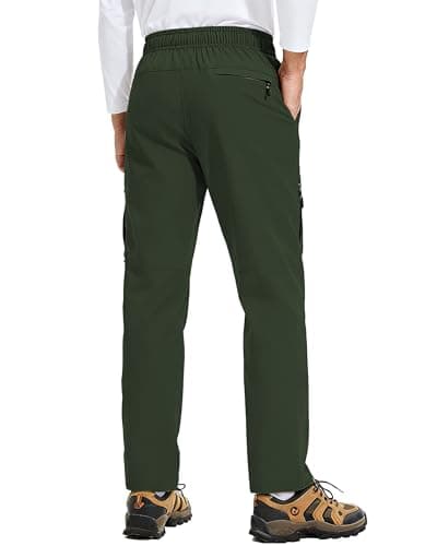 AGVNG Hiking Pants Men Cargo Pants 5 Pockets Waterproof Lightweight Quick Dry UPF 50+ Elastic Waist Drawstring Cuff Joggers Work Casual Golf Outdoor Fishing Army Green M - Thumbnail 4