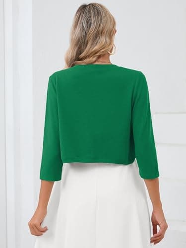 Heymoments Women's Thin Shrugs for Dresses Deep Forest X-Large Open Front 3/4 Sleeve Knit Lightweight Crop Cardigan Dressy Cropped Tops Coat Sweater Clothes - Thumbnail 5