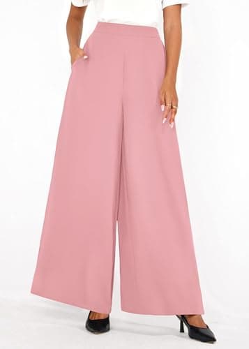 KIRUNDO Palazzo Pants for Women Dressy 2026 Summer Wide Leg High Waisted Business Casual Work Trousers Slacks with Pockets(Pink, Medium) - Thumbnail 6