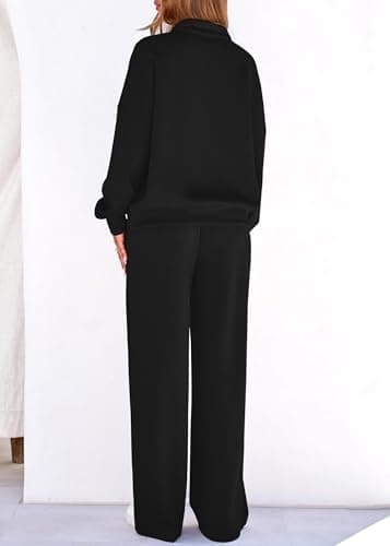 Lazysmile 2 Piece Sets For Women Lapel Half Zip Sweatshirt and Wide Leg Long Pants Sweatsuit Lounge Sets Workout Sets - Thumbnail 2