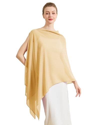 BEAUZSUZSANA Chiffon Cape Shawls for Evening Dress Soft Elegant Sheer Wraps Perfect for Weddings Parties (Mustard Yellow) - Image 1